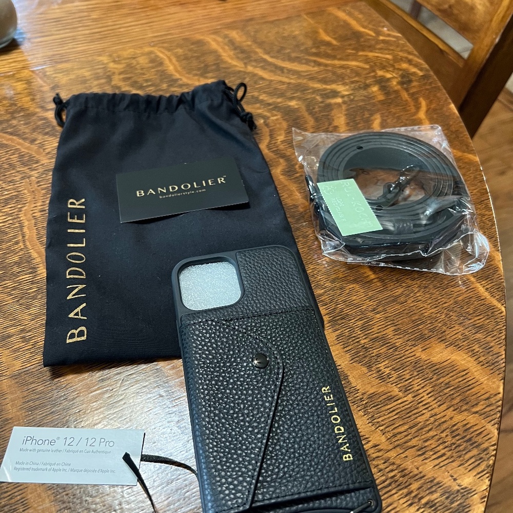 New Black Leather Bandolier for iPhone 12/12Pro
